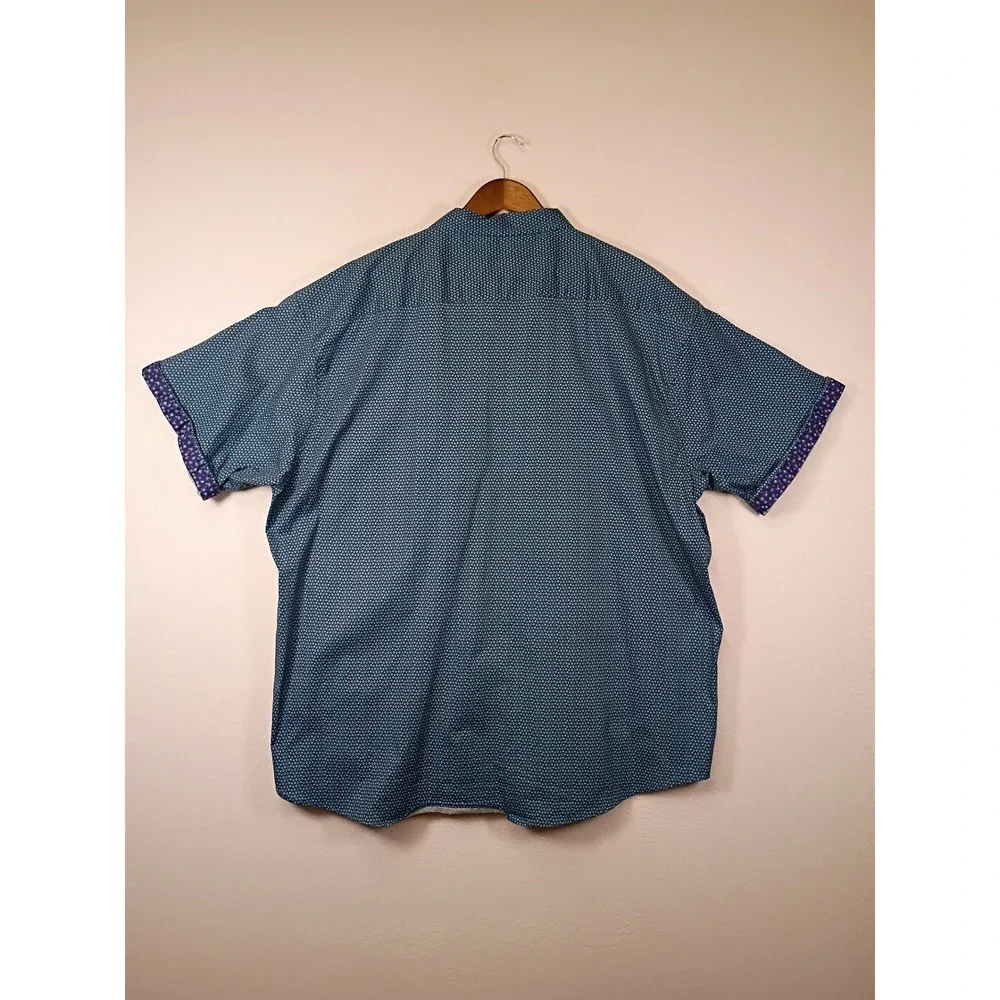 Business Casual Paperdenim & Cloth Mens 4X Blue Geometric Short Sleeve Button Up